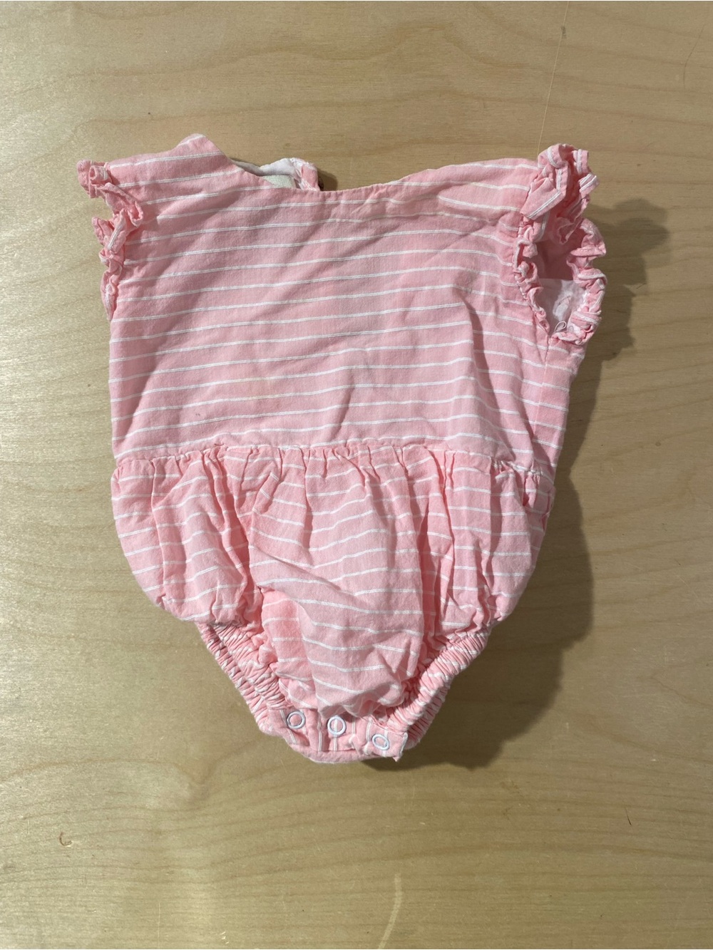 The Oaks Apparel Pink Striped Baby One-Piece Romper 6 Months (SK)